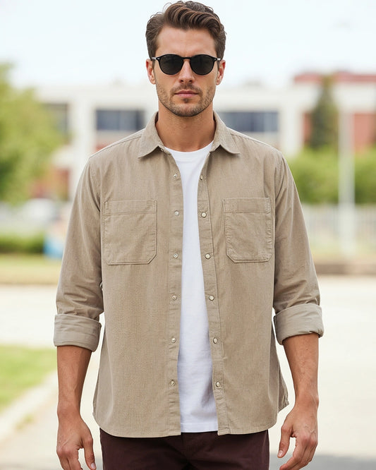 Men's Beige Corduroy Shirt
