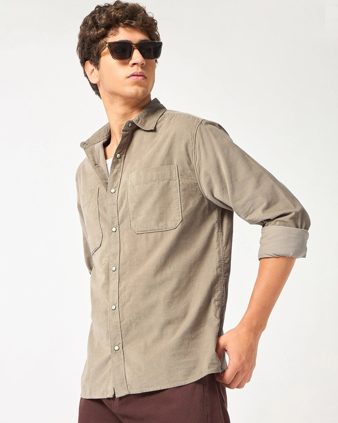Men's Beige Corduroy Shirt