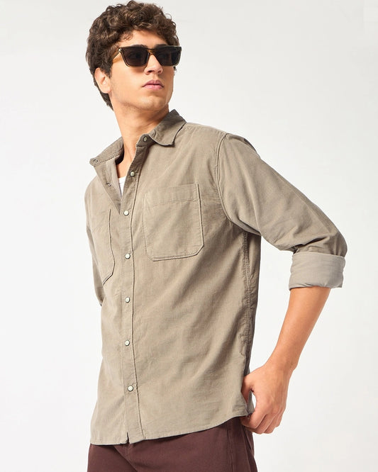 Men's Beige Corduroy Shirt
