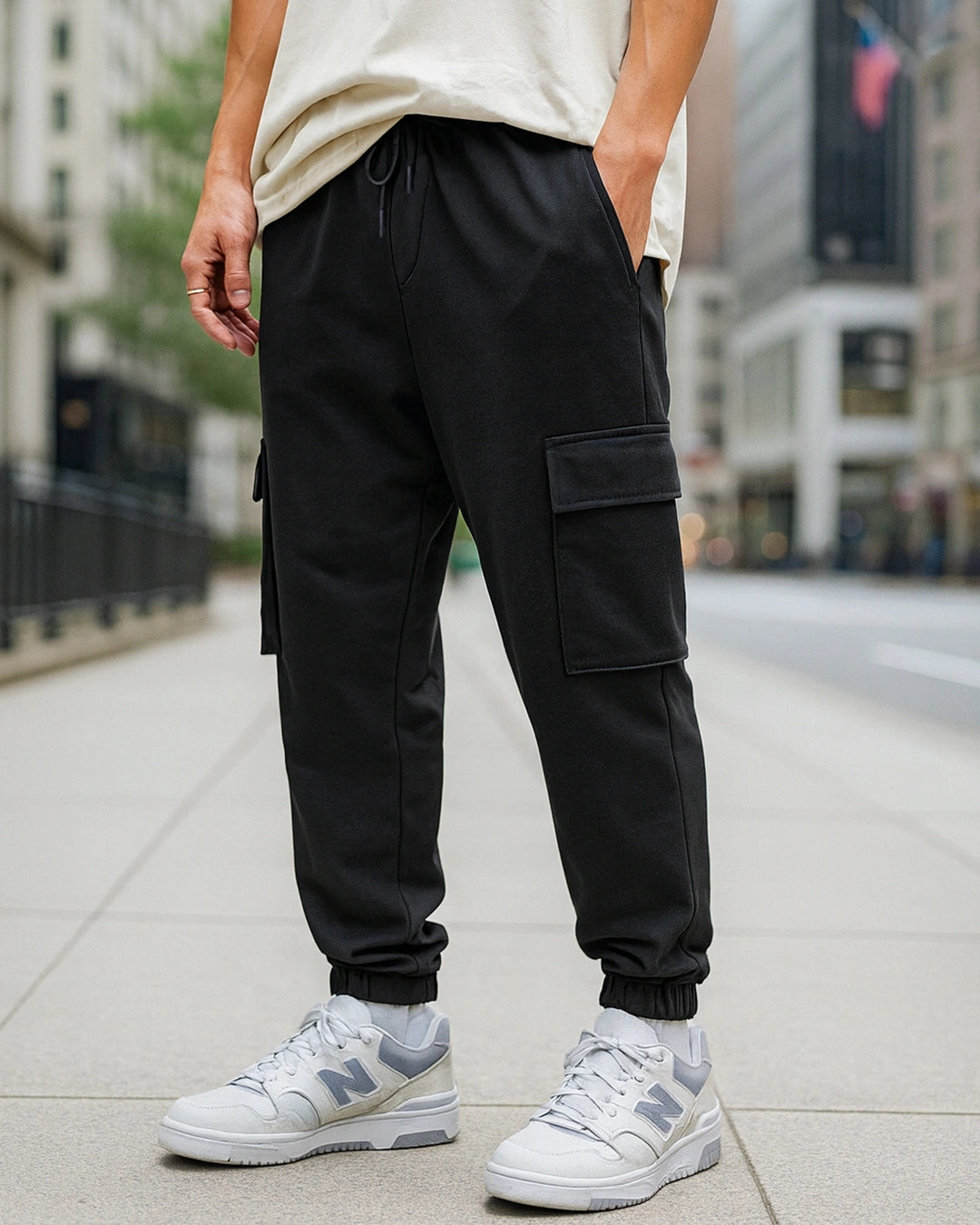 Men's Black Oversized Cargo Warm Joggers