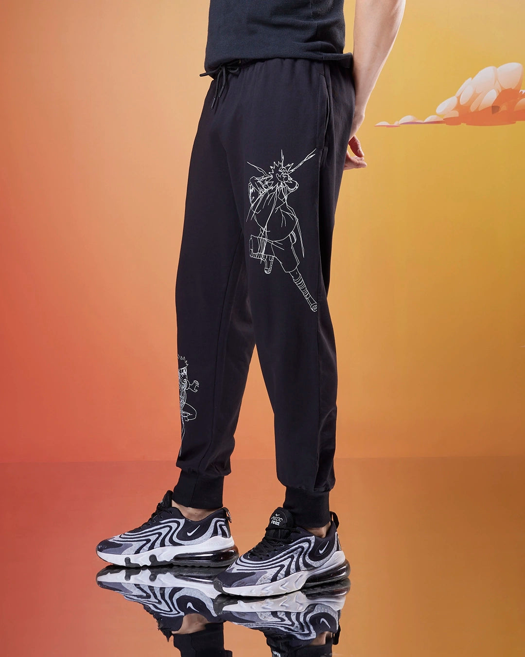 Men's Black The Rivals Graphic Printed Super Loose Fit Warm Joggers