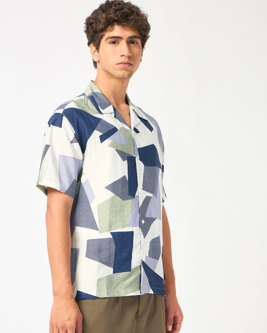 Men's Blue All Over Printed Oversized Shirt