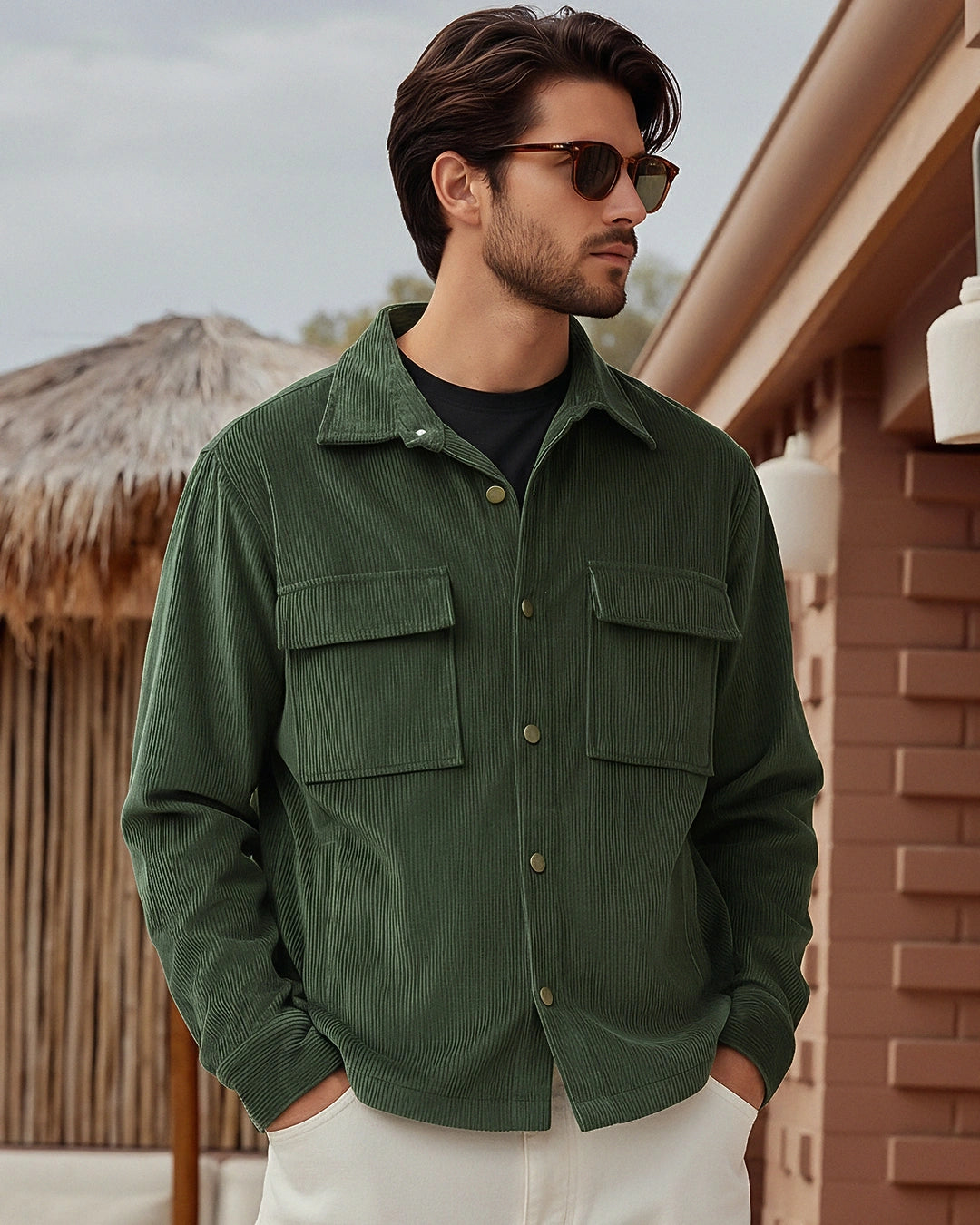 Men's Dark Olive Green Corduroy Jacket