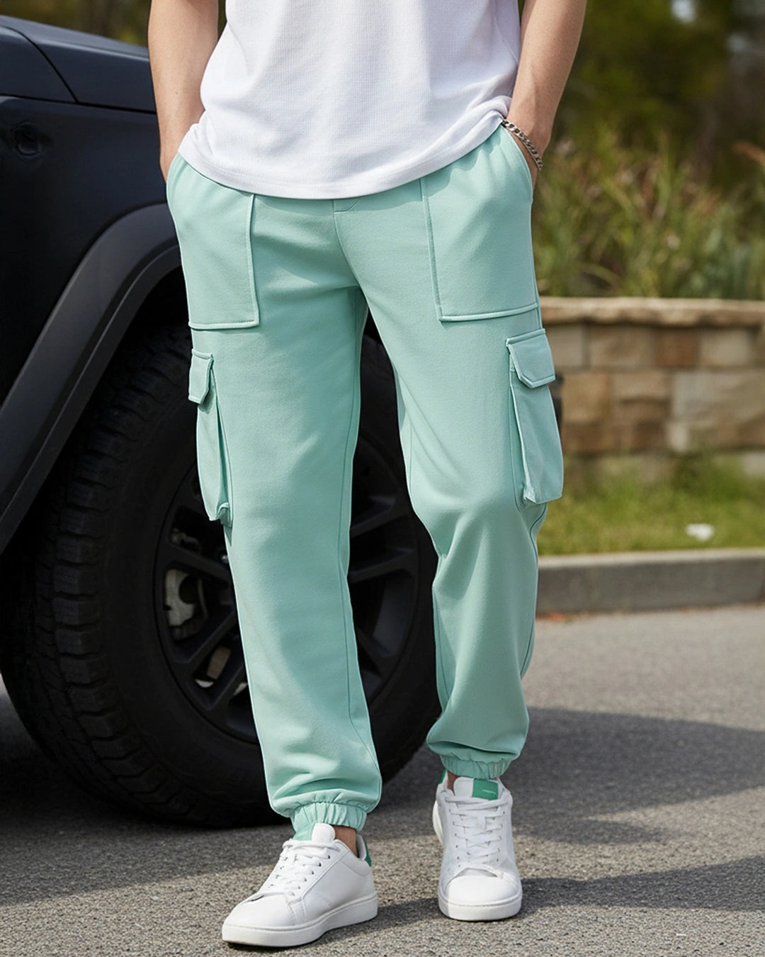 Men's Green Oversized Cargo Warm Joggers