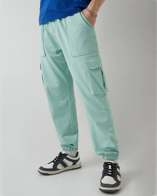 Men's Green Oversized Cargo Warm Joggers