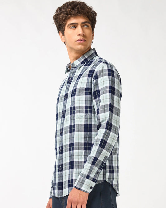 Men's Indigo Blue & Green Checked Shirt