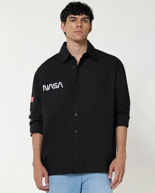Men's Jet Black Graphic Printed Oversized Shirt