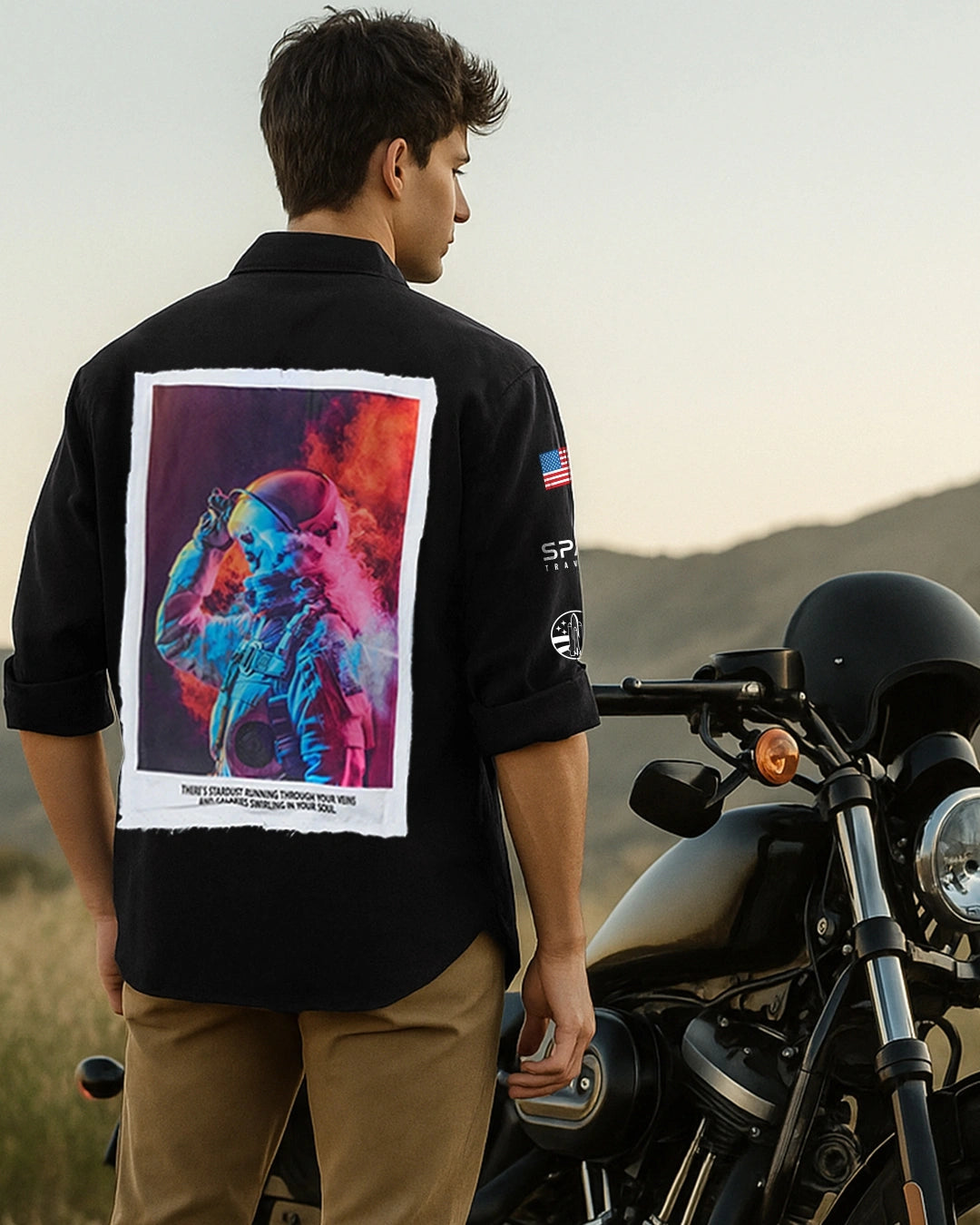 Men's Jet Black Graphic Printed Oversized Shirt