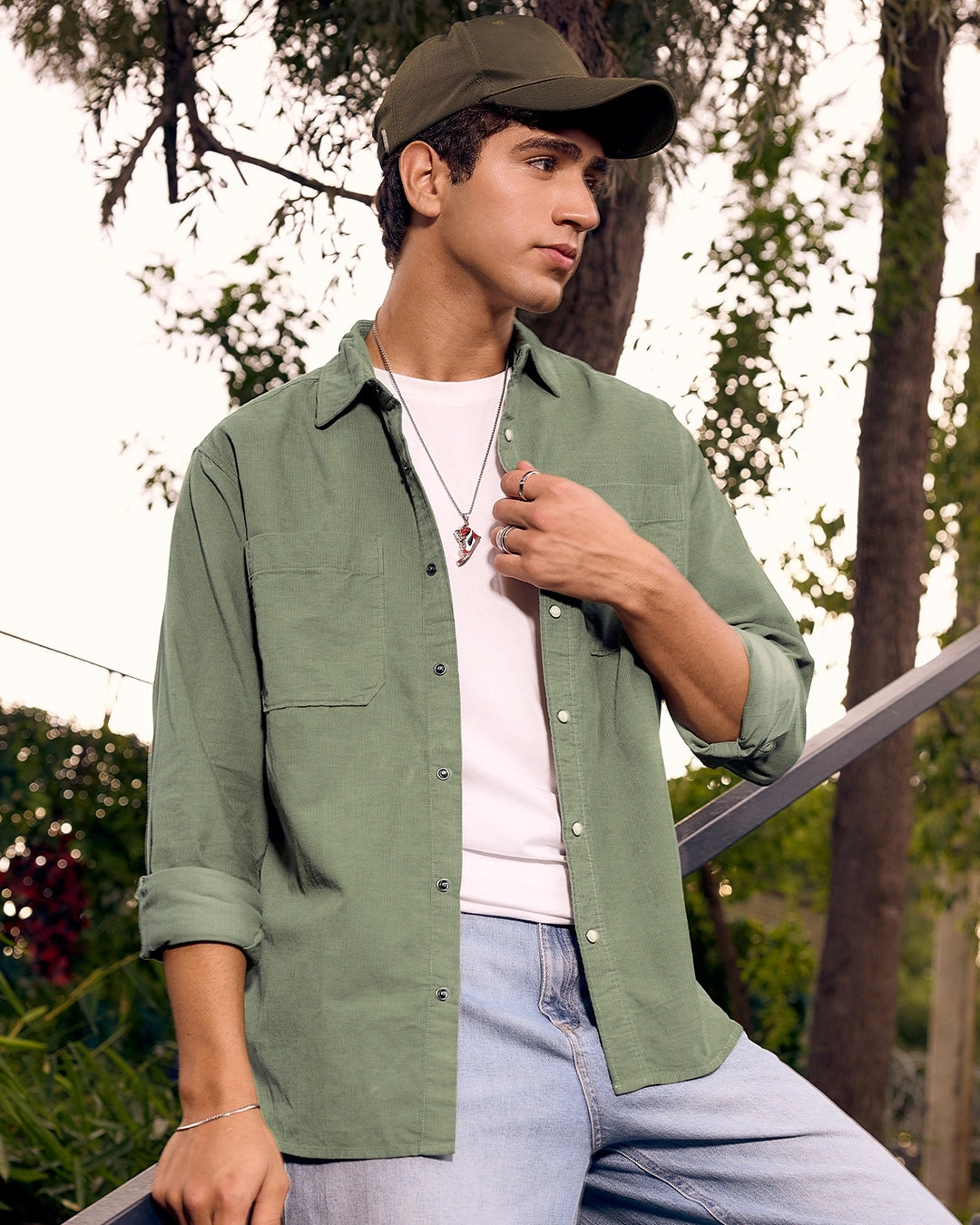 Men's Olive Green Corduroy Shirt
