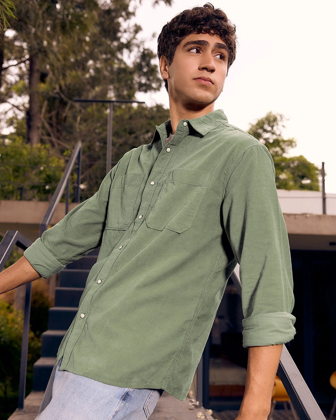 Men's Olive Green Corduroy Shirt