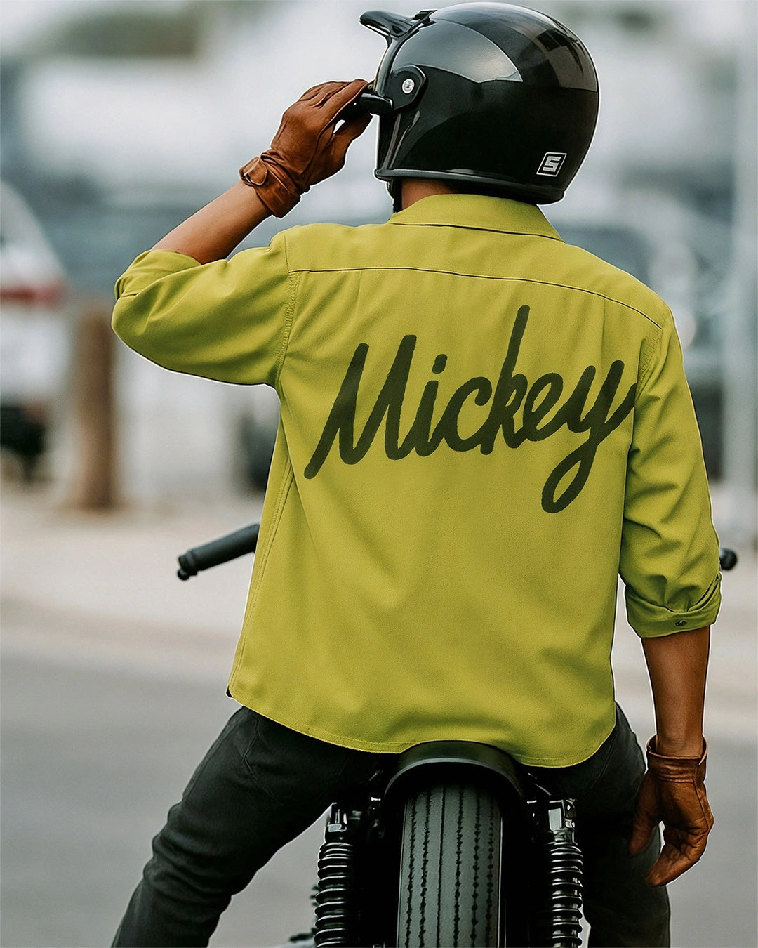 Men's Olive Green Mickey Graphic Printed Oversized Shirt