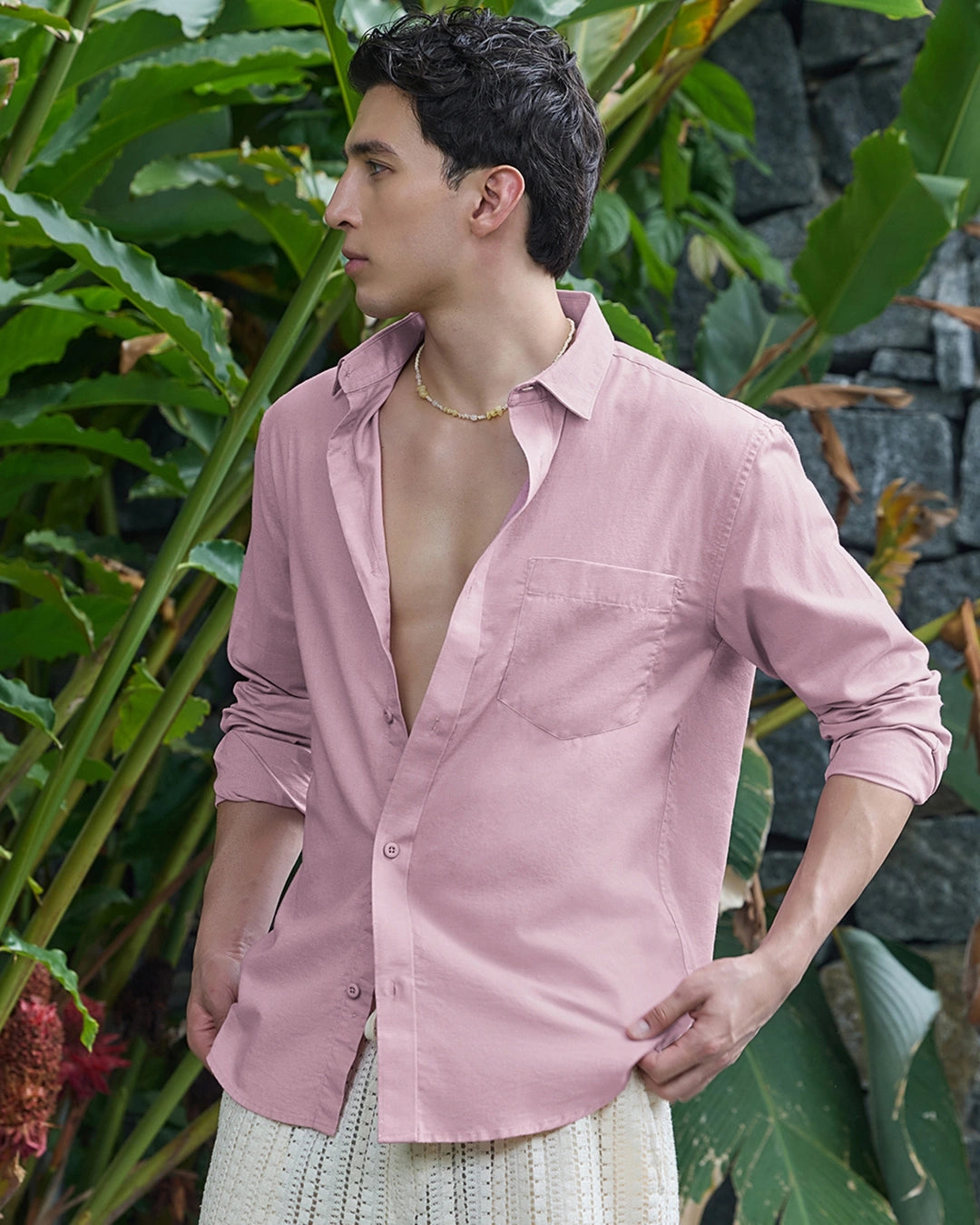 Men's Pink Cotton Linen Shirt