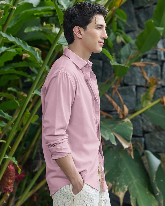 Men's Pink Cotton Linen Shirt