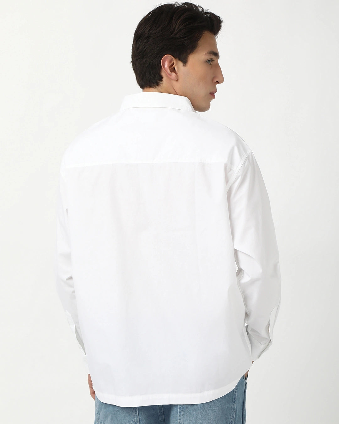 Men's White Woof Graphic Printed Oversized Shirt